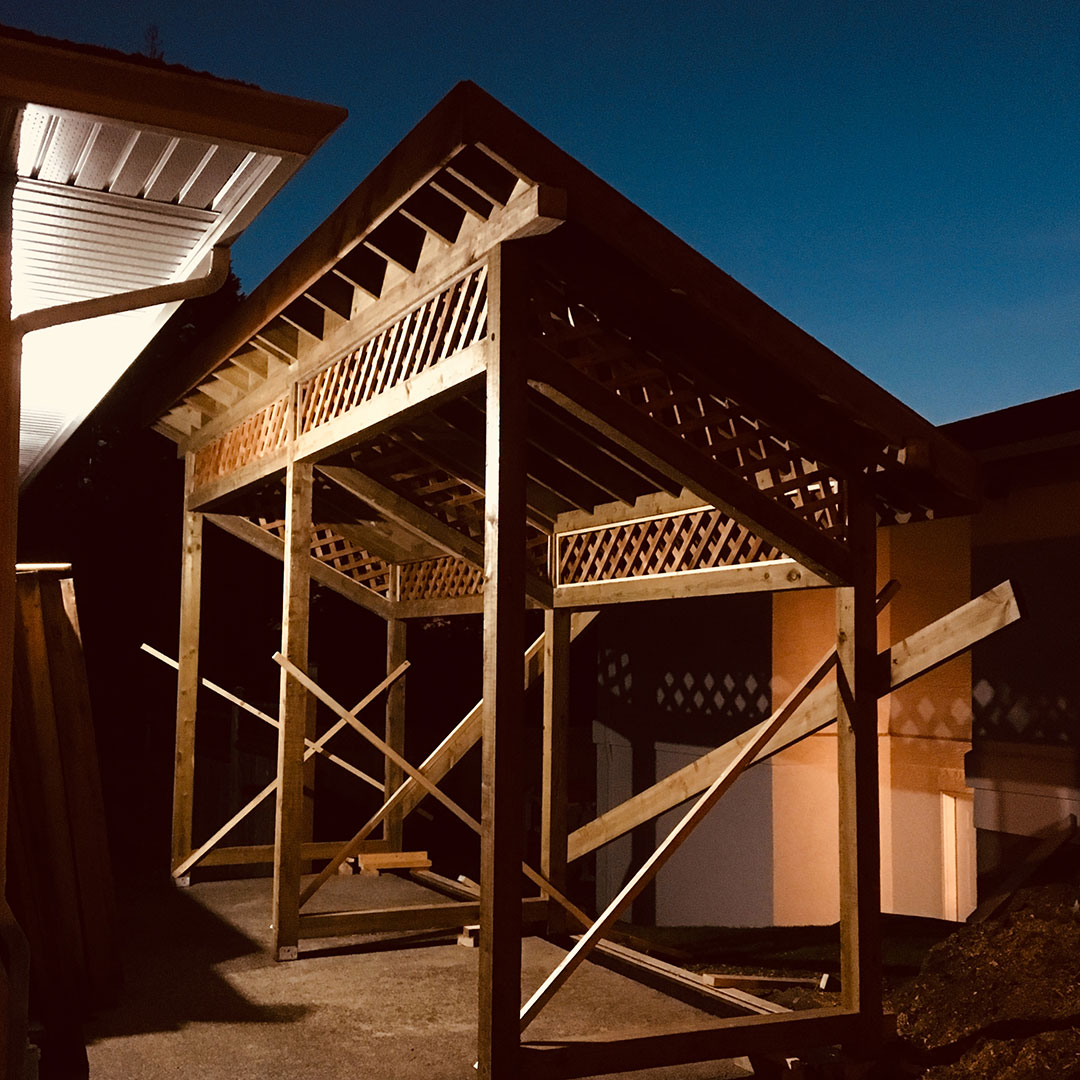 shed frame only at twilight